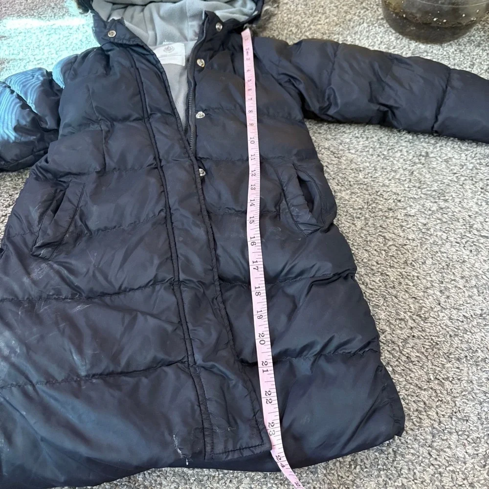 Petit Bateau Puffer Coat Kids 3T Black Faux Fur Hood Fleece Lined Winter Parka
